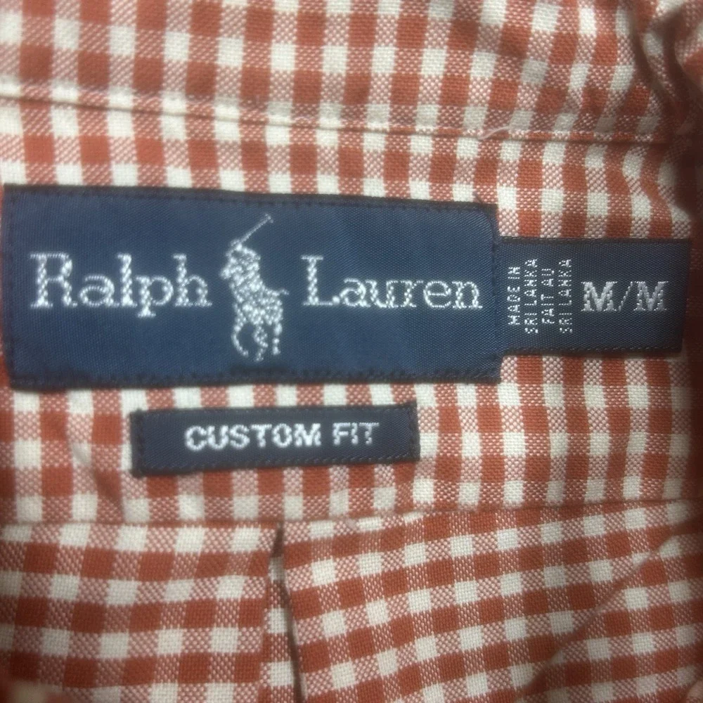 Ralph Lauren Shirt Men's M Orange Check Oxford Button Down Green Pony OCBD